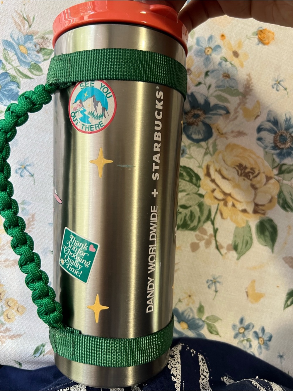Starbucks Stainless Steel Adventure Tumbler with Green Strap and Orange Lid - Picture 4 of 8
